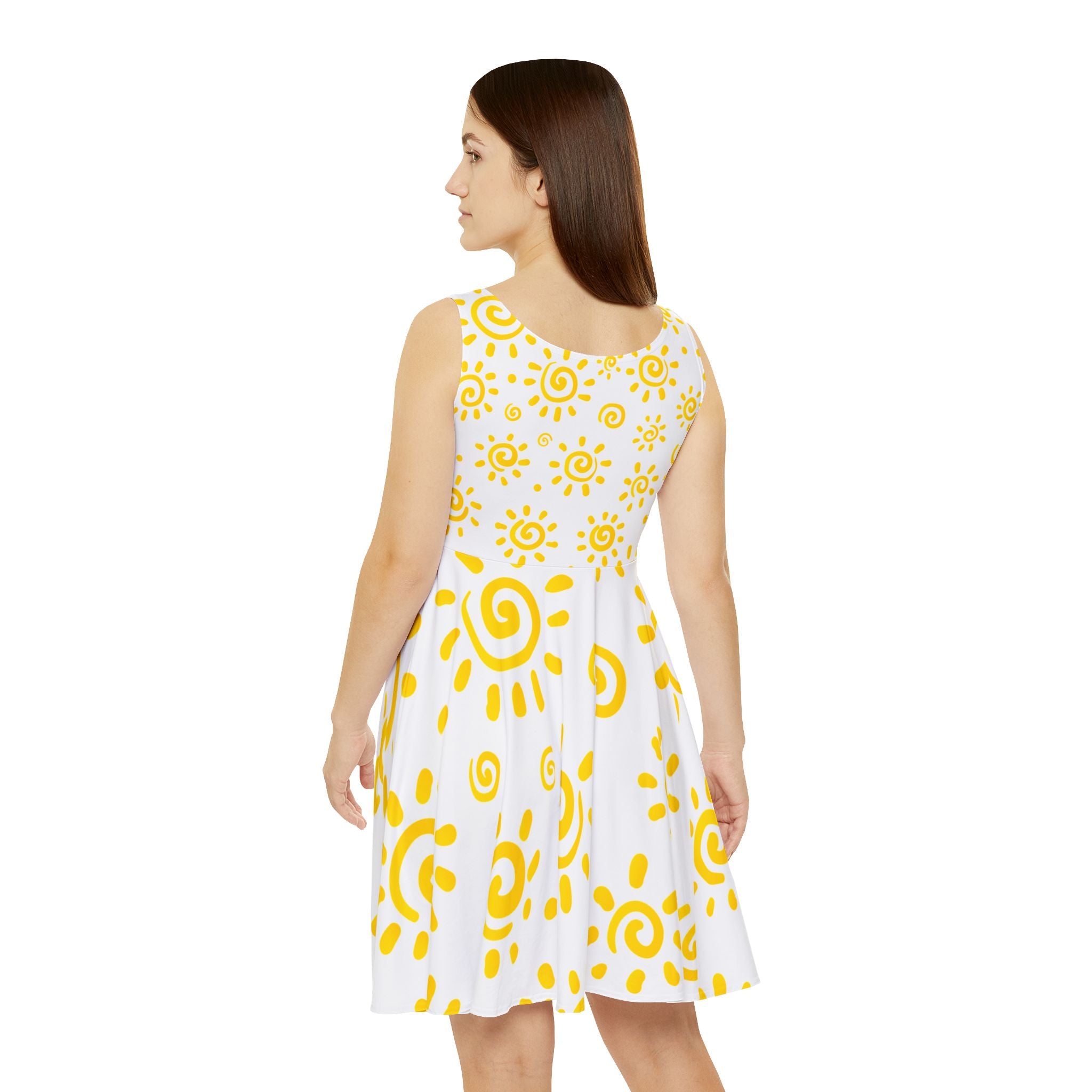 Sunny Doodle Skater Dress — Yellow Sunburst Print