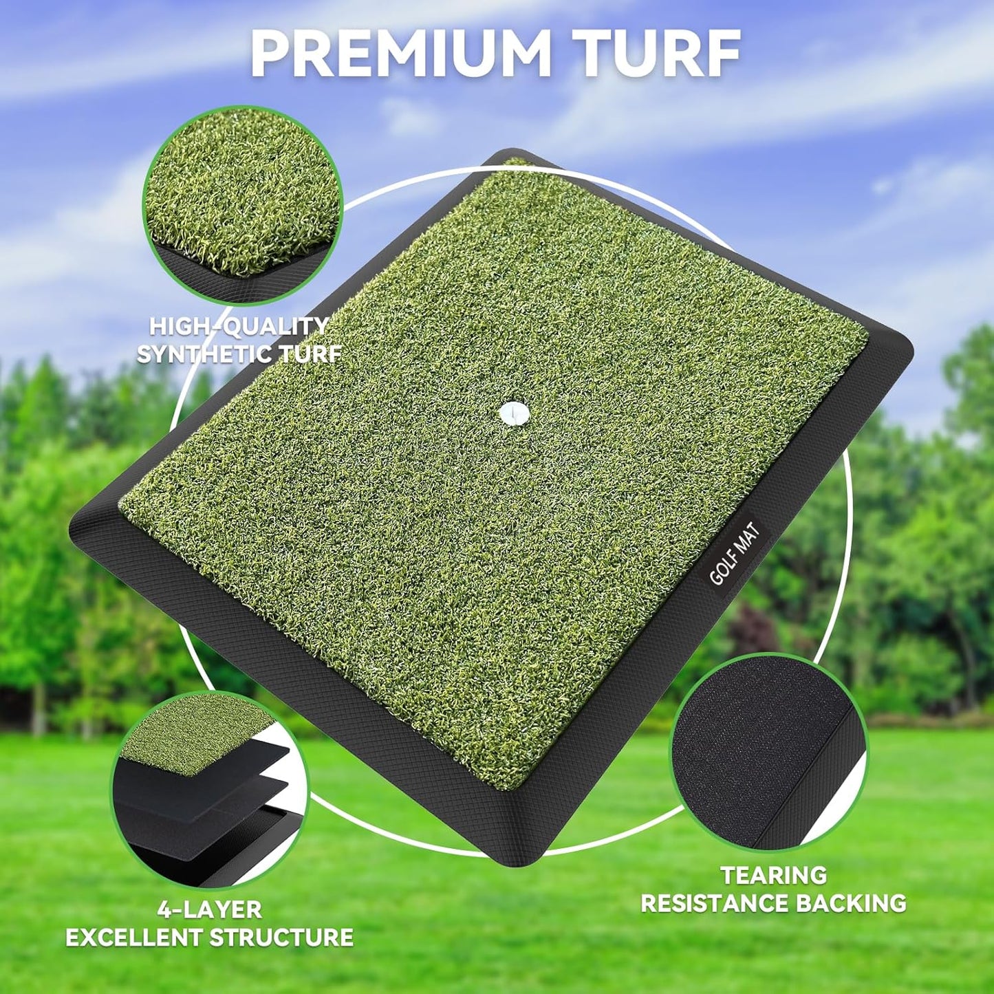 Golf Hitting Mat, Golf Practice Mat Outdoor Indoor for Training Chipping Show Swing Path, Golf Impact Turf Mat with Rubber Backing,Golf Accessories for Men,Gifts for Men/Dad/Husband