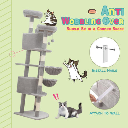 SHA CERLIN 73-Inch Fan-Shaped Corner Cat Tree for Indoor Cats -Save Space with Multi-Level Perches, Condo, Sisal Scratching Posts (Blue/Gray/Beige/Pink/Leopard/White&Black Spot）#Tiktokshopfalldealsforyou#Christmasgifts #Winterfashion