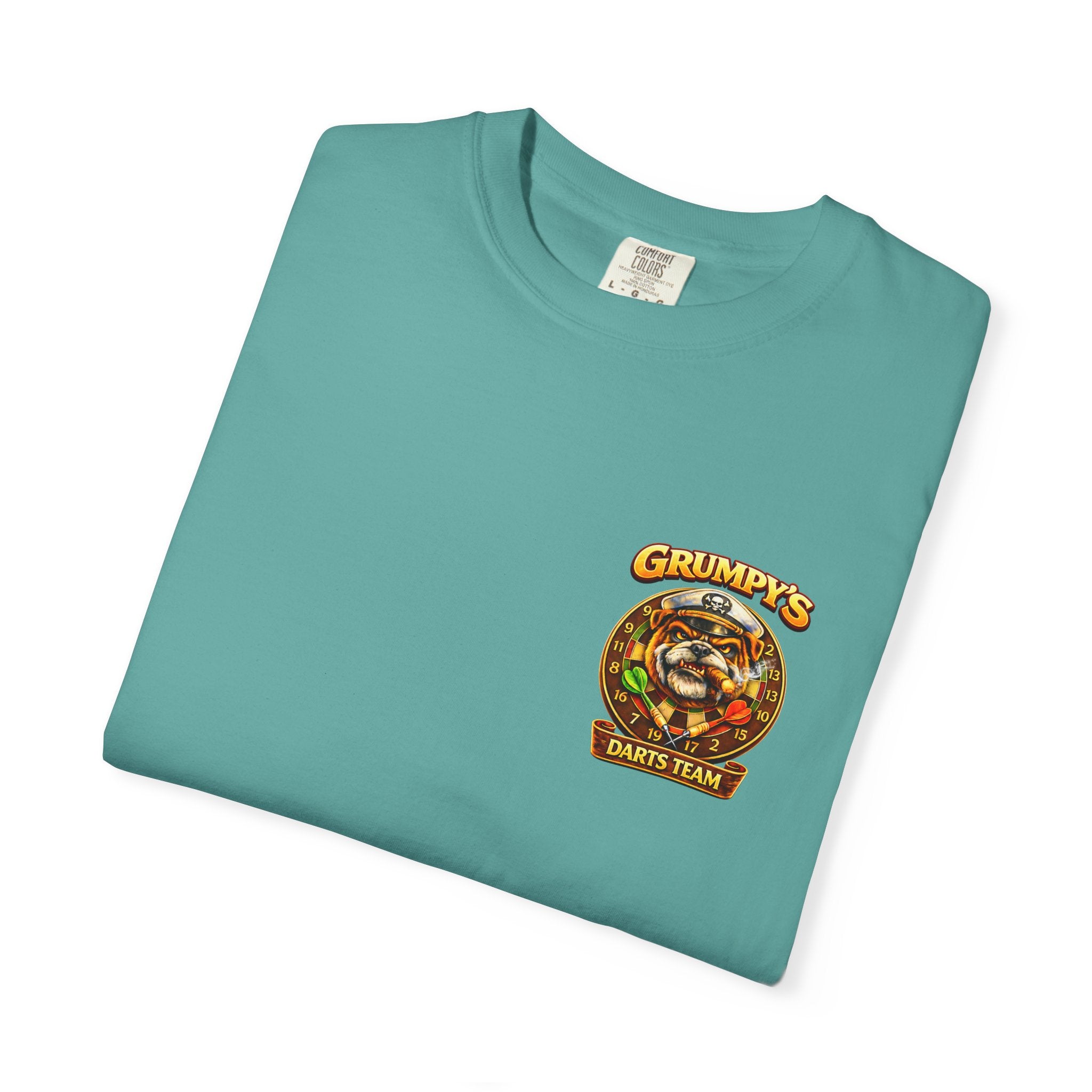 Blue Jean Grumpy's Darts Team T-Shirt – Tropical Bulldog Tee, t-shirt product image 16, size L.