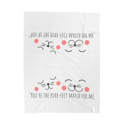 Plush Blanket — "You're the Purr-fect Match for Me" Cute Cat Face Throw, Cozy Valentine Gift