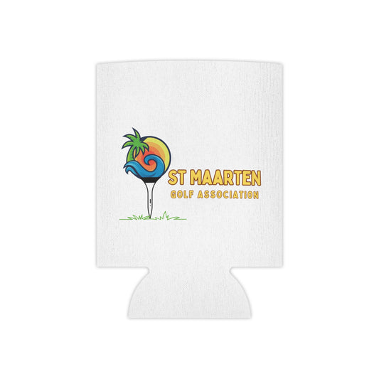 White can cooler with St Maarten Golf Association logo on a white background