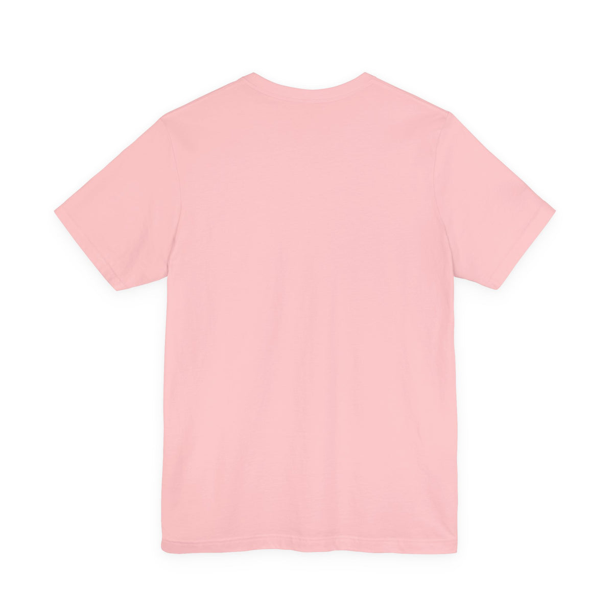 Back view of a plain pink t-shirt on a white background