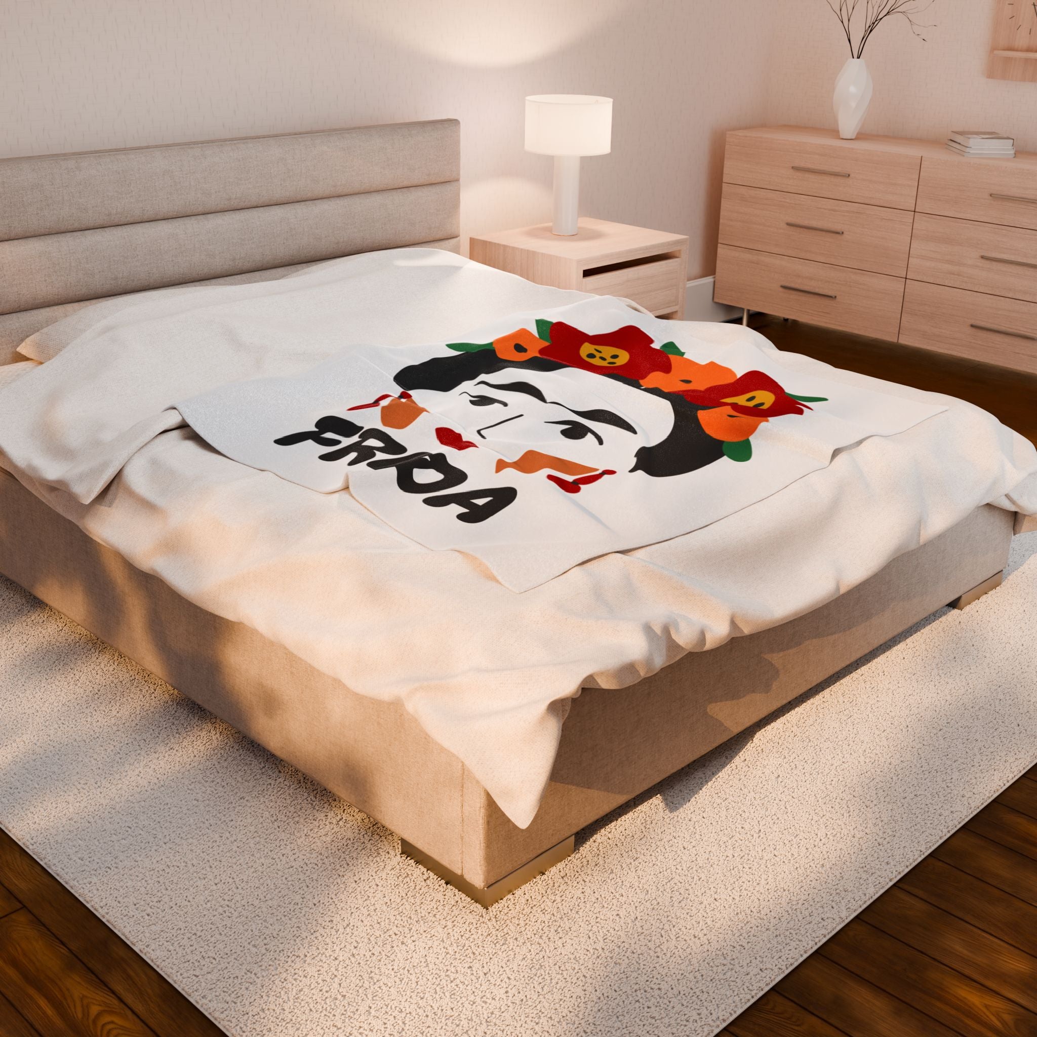 "Frida" Blanket on bed as throw 
