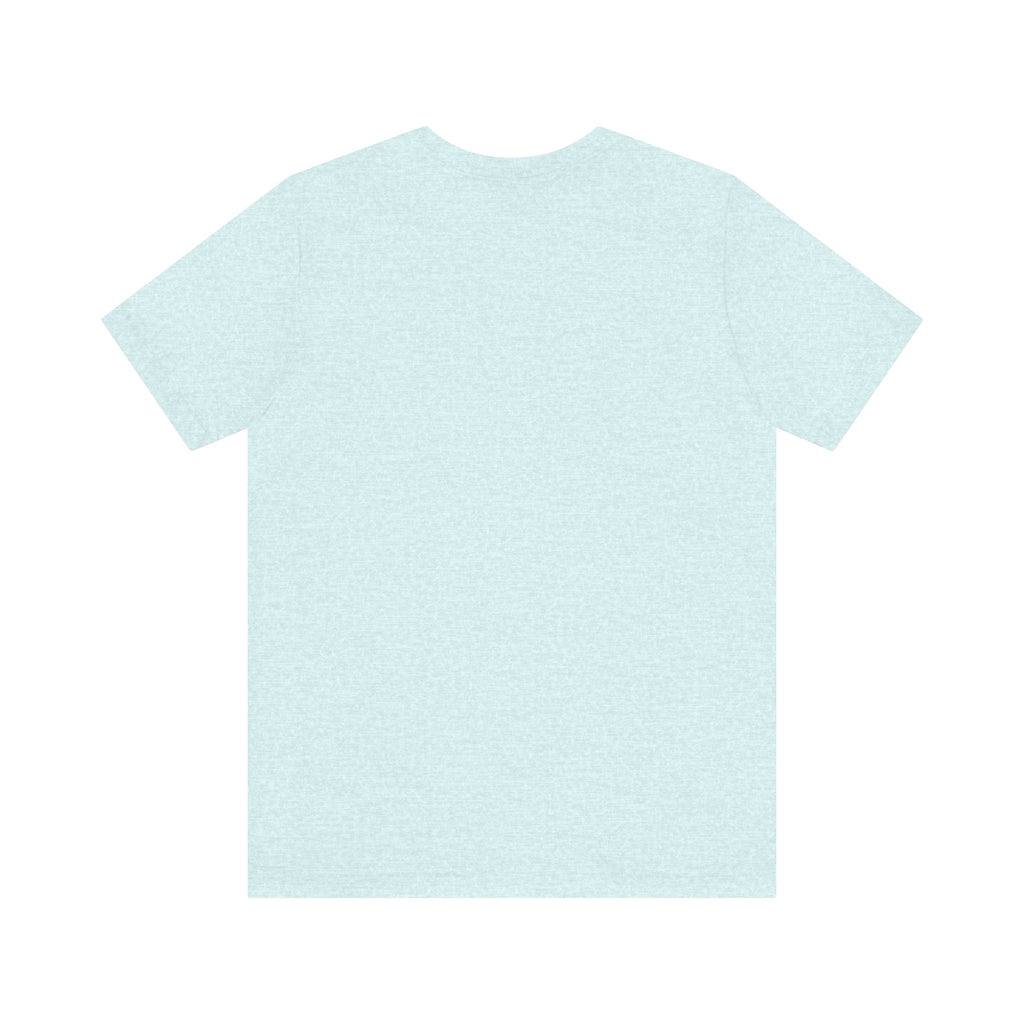 Back view of a plain ice blue heather t-shirt on a white background