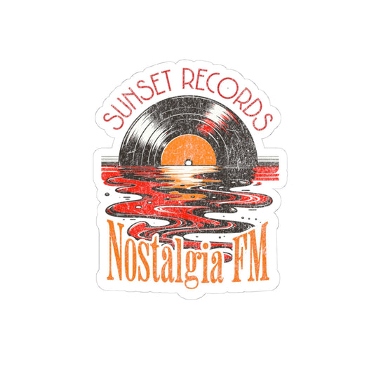 Sticker with 'Sunset Records' and 'Nostalgia FM' design on a white background