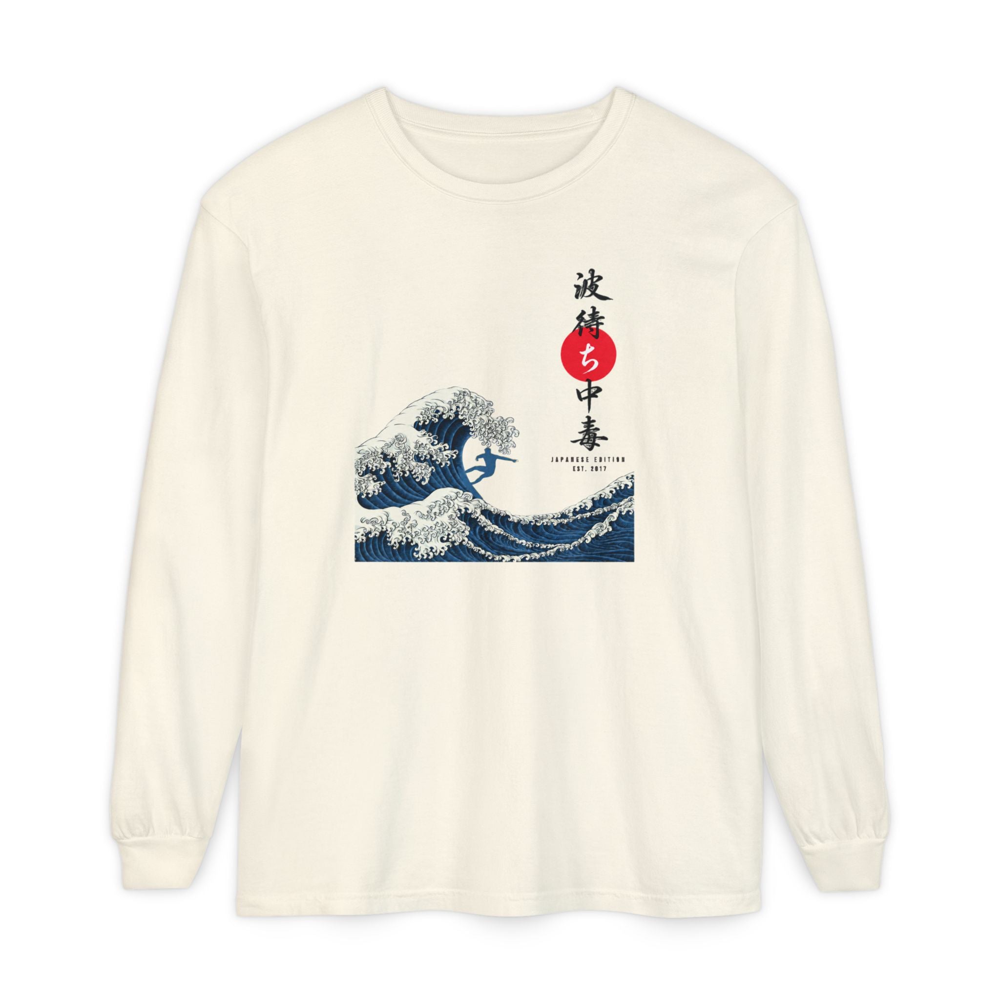 Great Wave Japanese Long Sleeve Tee — Kanagawa Wave & Red Sun Graphic
