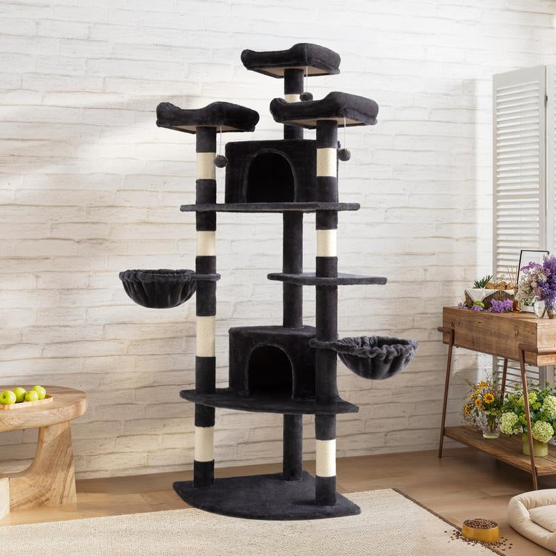 SHA CERLIN 73-Inch Fan-Shaped Corner Cat Tree for Indoor Cats -Save Space with Multi-Level Perches, Condo, Sisal Scratching Posts (Blue/Gray/Beige/Pink/Leopard/White&Black Spot）#Tiktokshopfalldealsforyou#Christmasgifts #Winterfashion