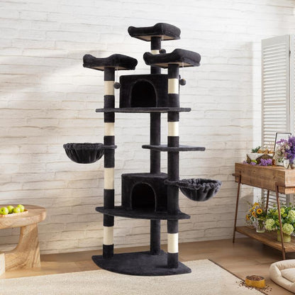 SHA CERLIN 73-Inch Fan-Shaped Corner Cat Tree for Indoor Cats -Save Space with Multi-Level Perches, Condo, Sisal Scratching Posts (Blue/Gray/Beige/Pink/Leopard/White&Black Spot）#Tiktokshopfalldealsforyou#Christmasgifts #Winterfashion