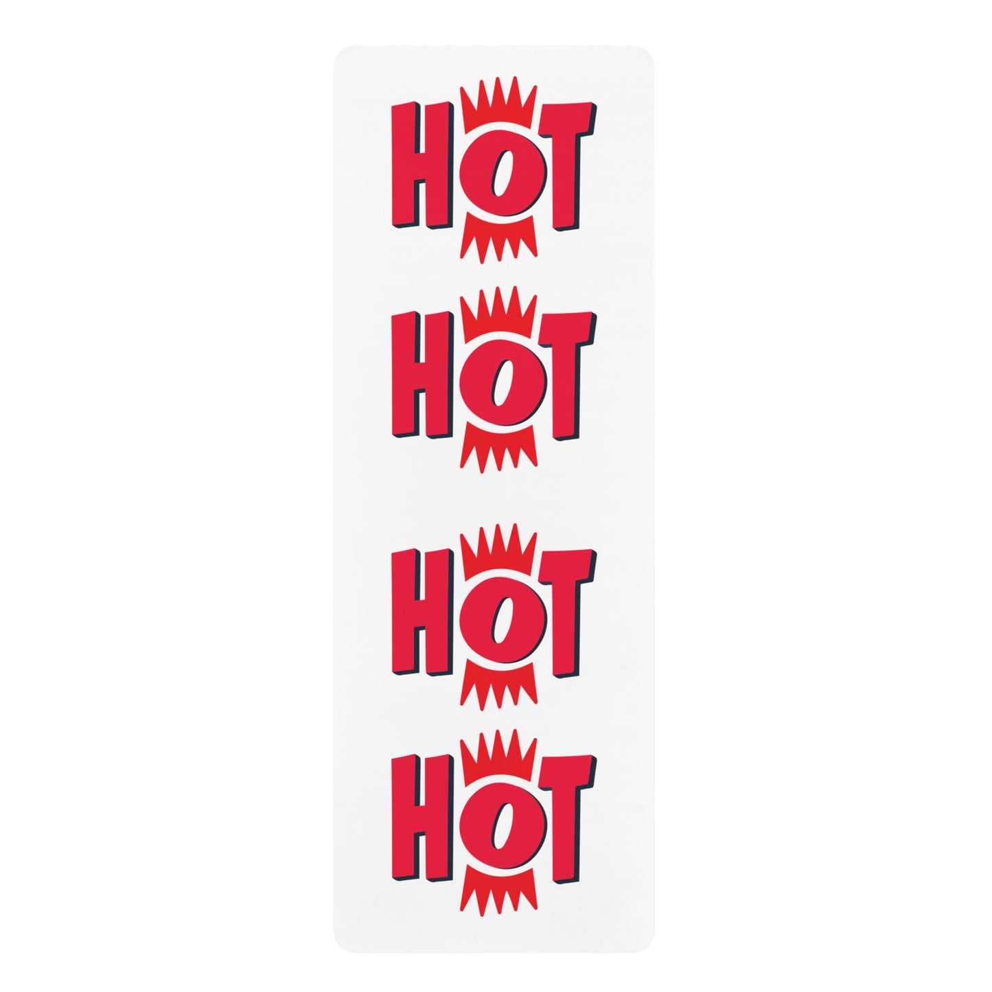 Four red 'HOT' labels with a crown on a white background