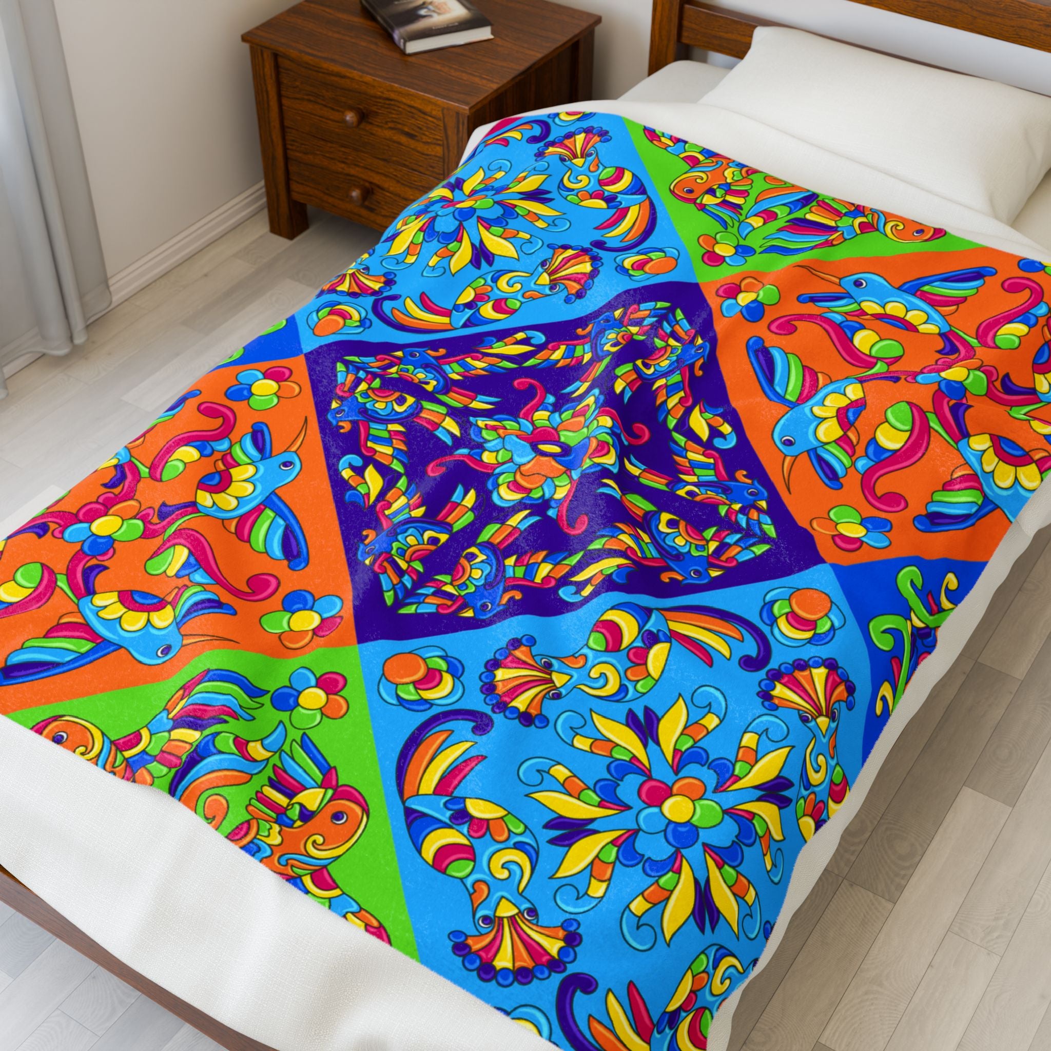 Multicolor artistic mandala blanket for cozy bedroom styling