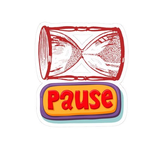 Sticker with a red hourglass and 'Pause' text on a white background