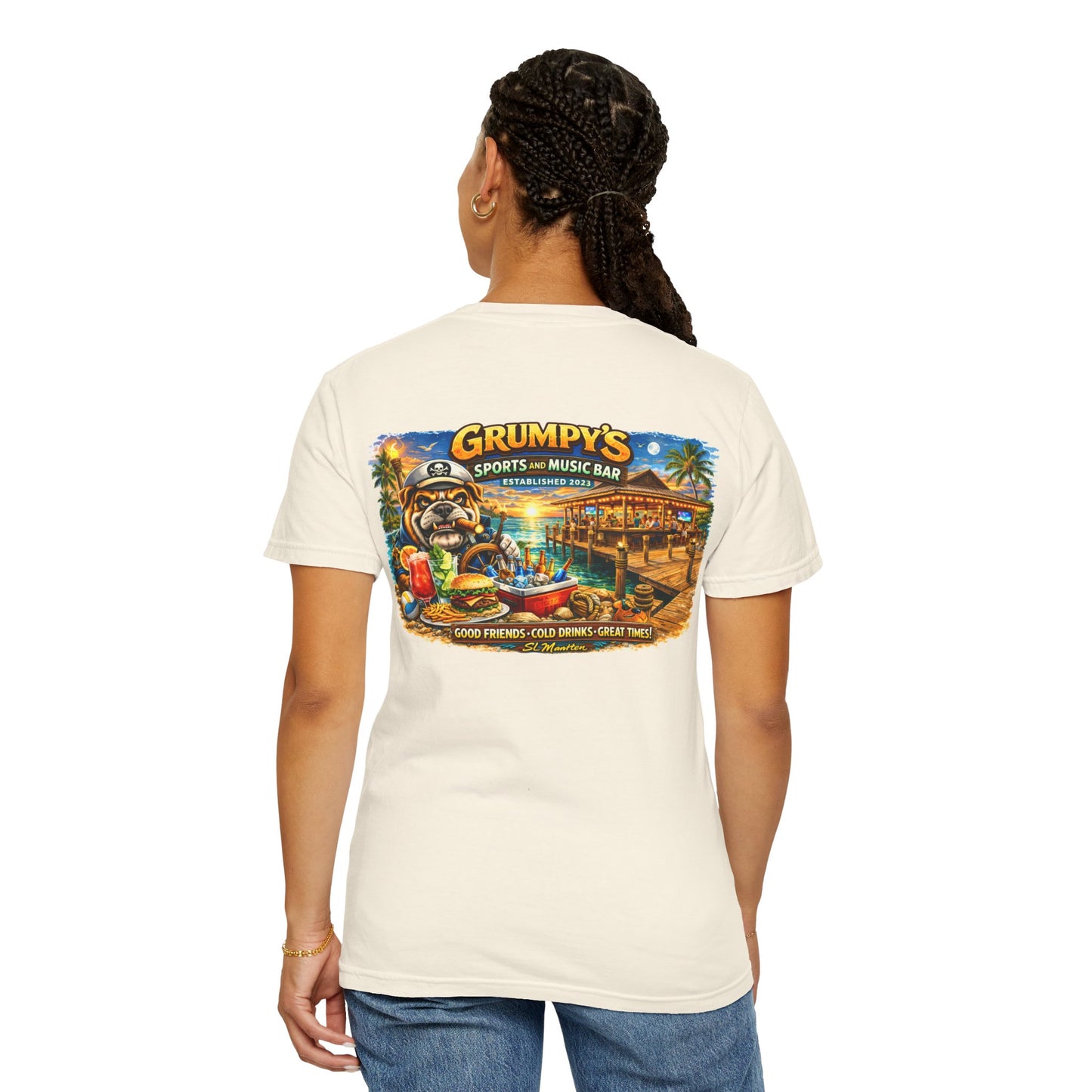 Grumpy's Sports & Music Bar T-Shirt — Retro Beach Bar Graphic Tee