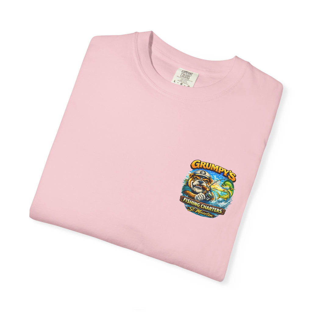 Chambray Grumpy's Fishing Charters Tee – "Hooked & Hammered", t-shirt product image 25, size XL.