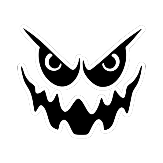 Black and white stylized monster face on a white background