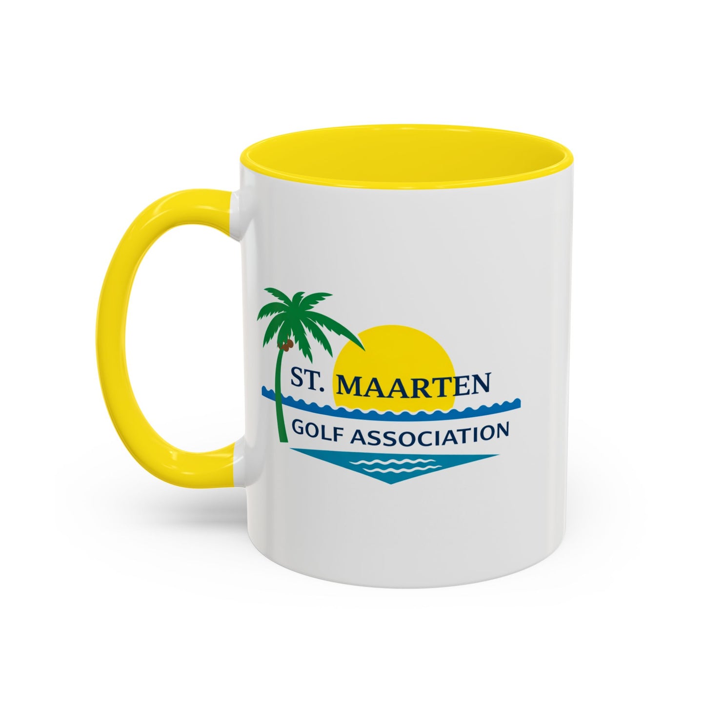 Mug with St. Maarten Golf Association logo on a white background