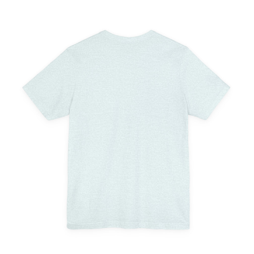 Back view of a plain ice blue heather t-shirt on a white background