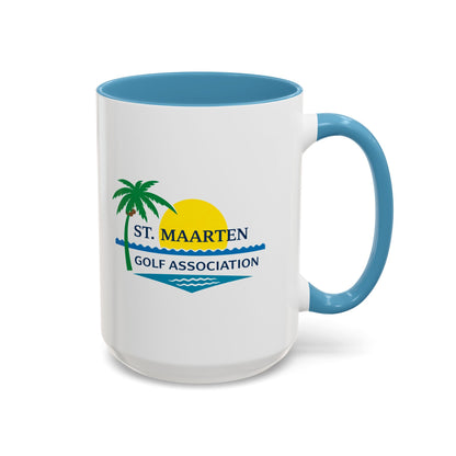 Mug with St. Maarten Golf Association logo on a white background