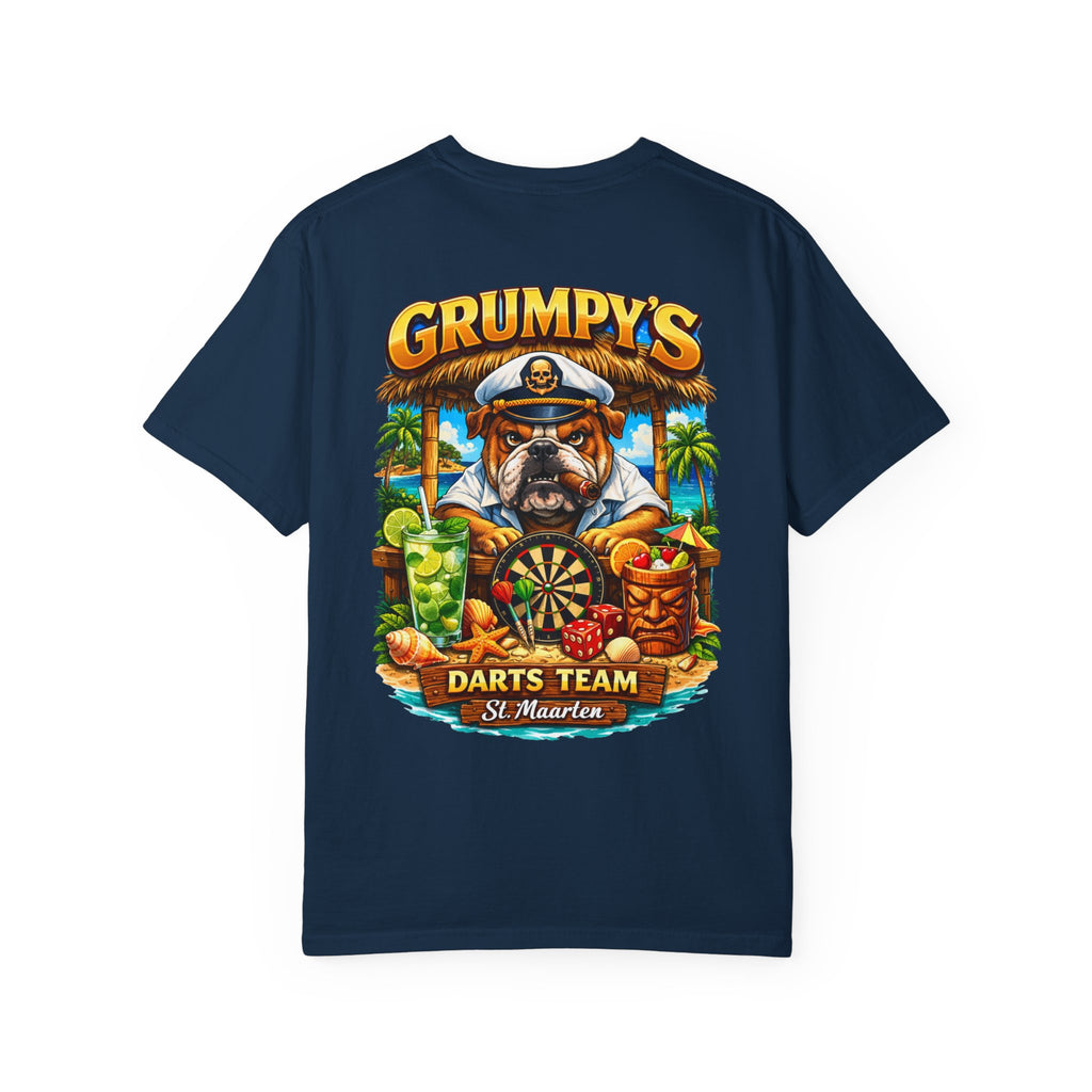 Black Grumpy's Darts Team T-Shirt – Tropical Bulldog Tee, t-shirt product image 21, size XL.