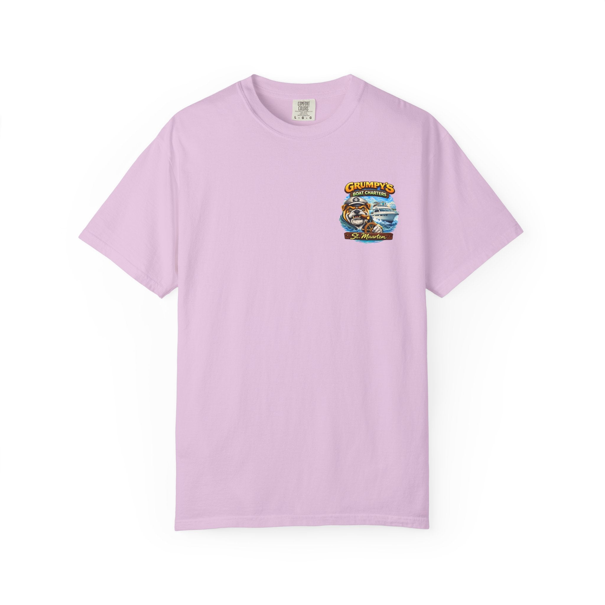 Light purple t-shirt with a graphic design on a white background