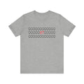 Athletic heather gray t-shirt with rows of black circles and a red '67' in the center on a white background