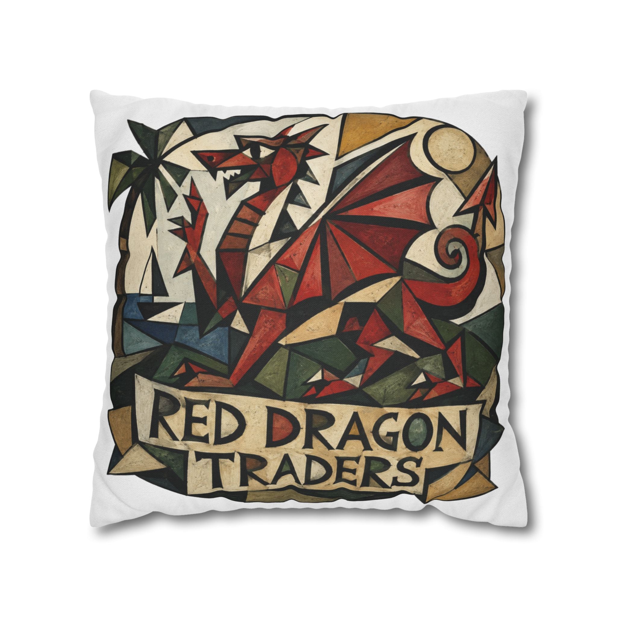 Red Dragon Traders Decorative Pillowcase — Geometric Fantasy Throw Pillow Cover