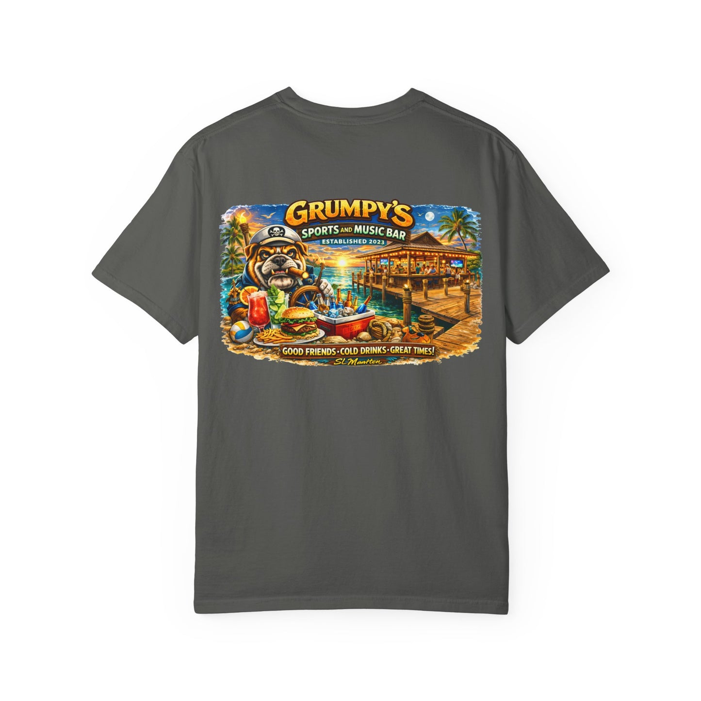 Grumpy's Sports & Music Bar T-Shirt — Retro Beach Bar Graphic Tee