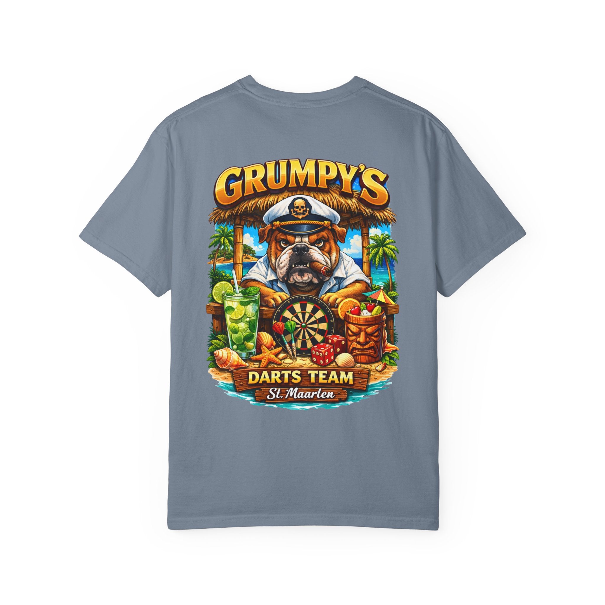 Pepper Grumpy's Darts Team T-Shirt – Tropical Bulldog Tee, t-shirt product image 19, size L.