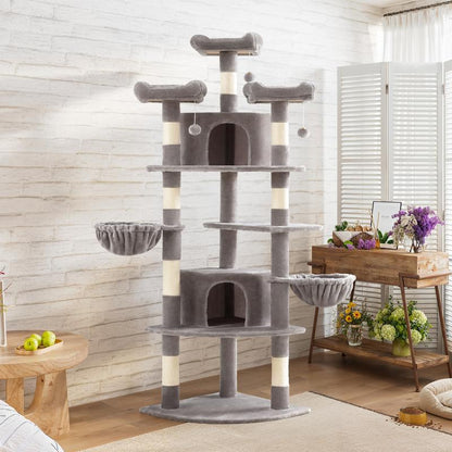 SHA CERLIN 73-Inch Fan-Shaped Corner Cat Tree for Indoor Cats -Save Space with Multi-Level Perches, Condo, Sisal Scratching Posts (Blue/Gray/Beige/Pink/Leopard/White&Black Spot）#Tiktokshopfalldealsforyou#Christmasgifts #Winterfashion