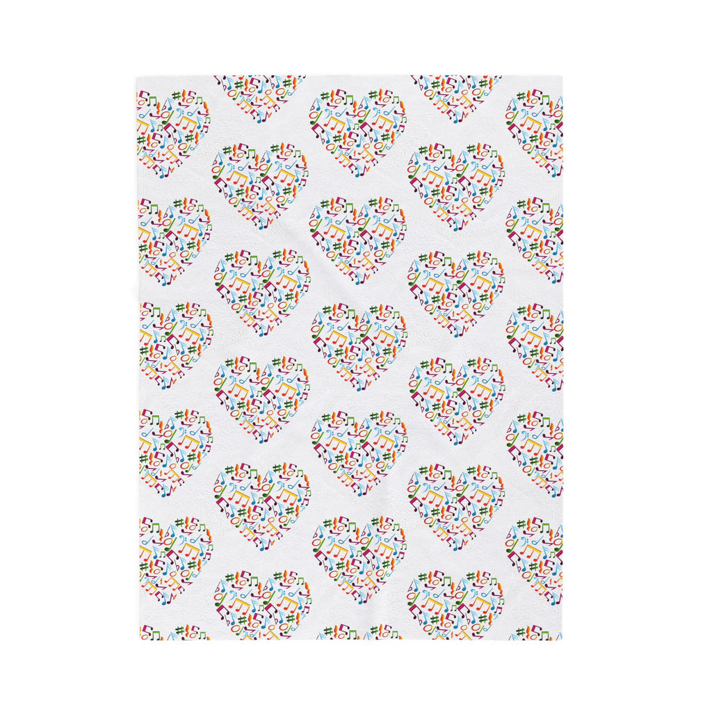 Hearts blanket with rainbow music notes inside heart shapes