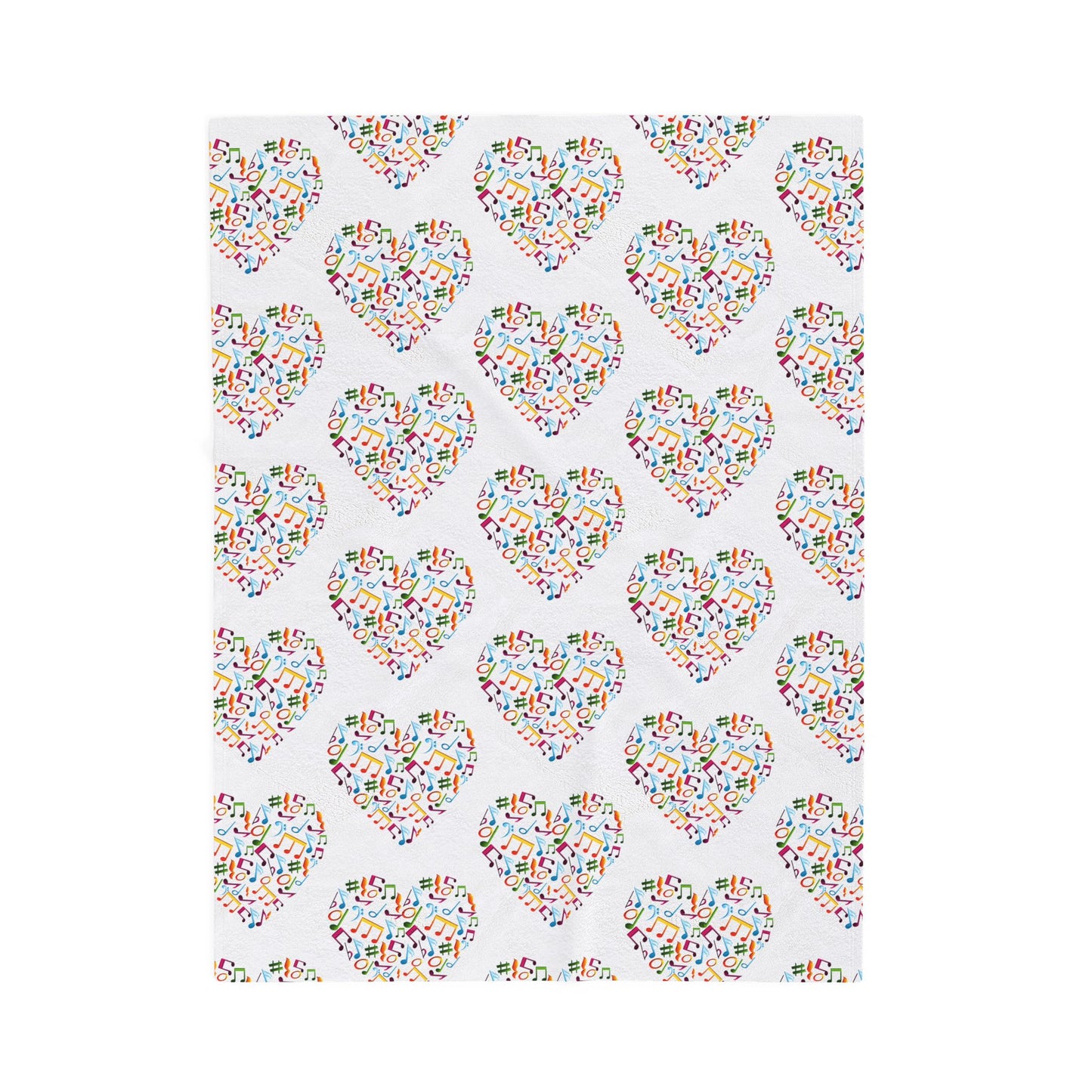Hearts blanket with rainbow music notes inside heart shapes