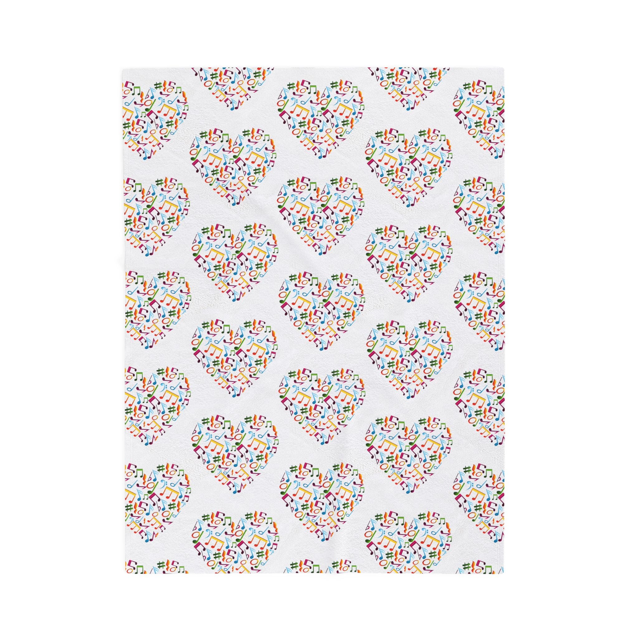 Hearts blanket with rainbow music notes inside heart shapes