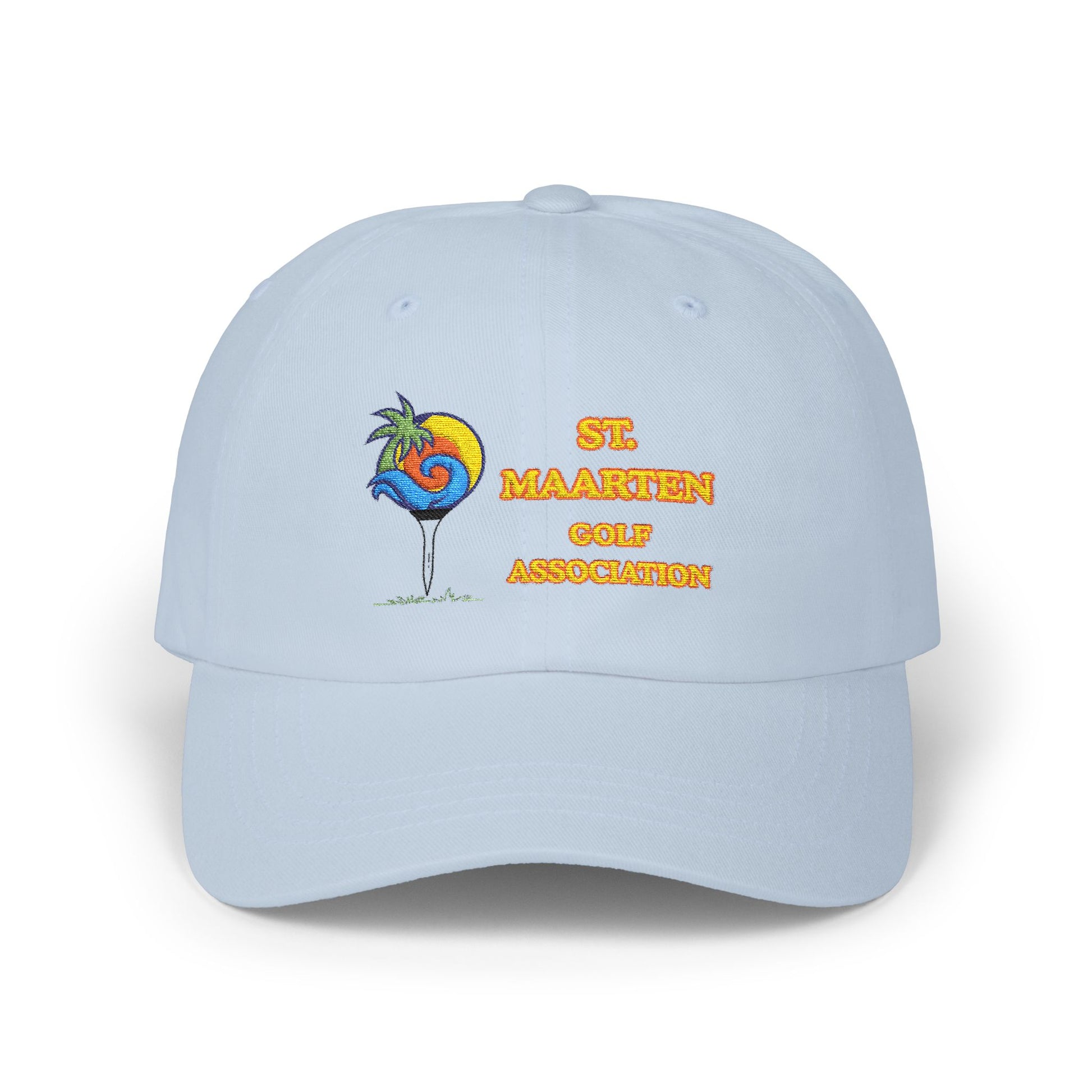 Light blue cap with St. Maarten Golf Association logo on a white background