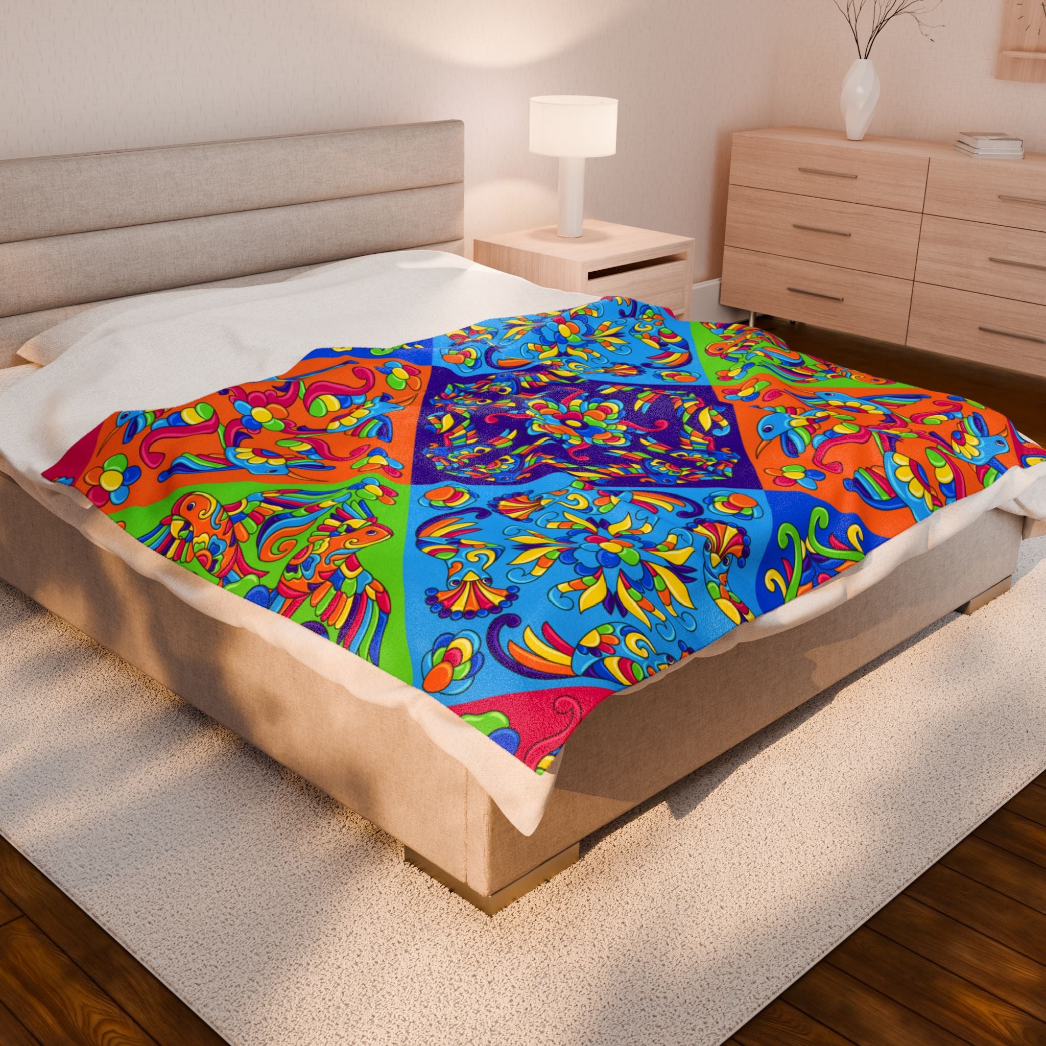 Vibrant geometric mandala blanket for boho home decor