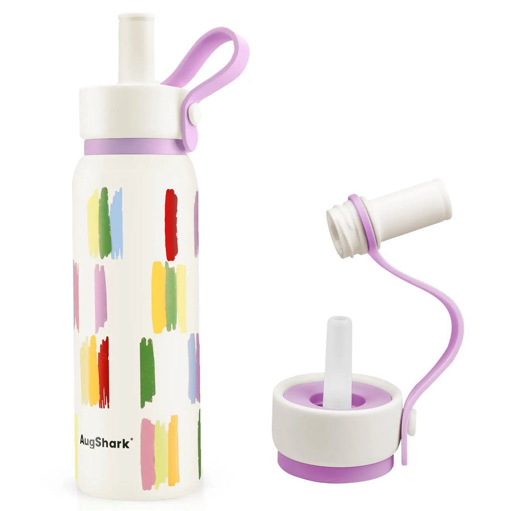 Augshark 24 oz Insulated Water Bottle - Durable 316 Stainless Steel, Leak-Proof with Handle & Flip Straw