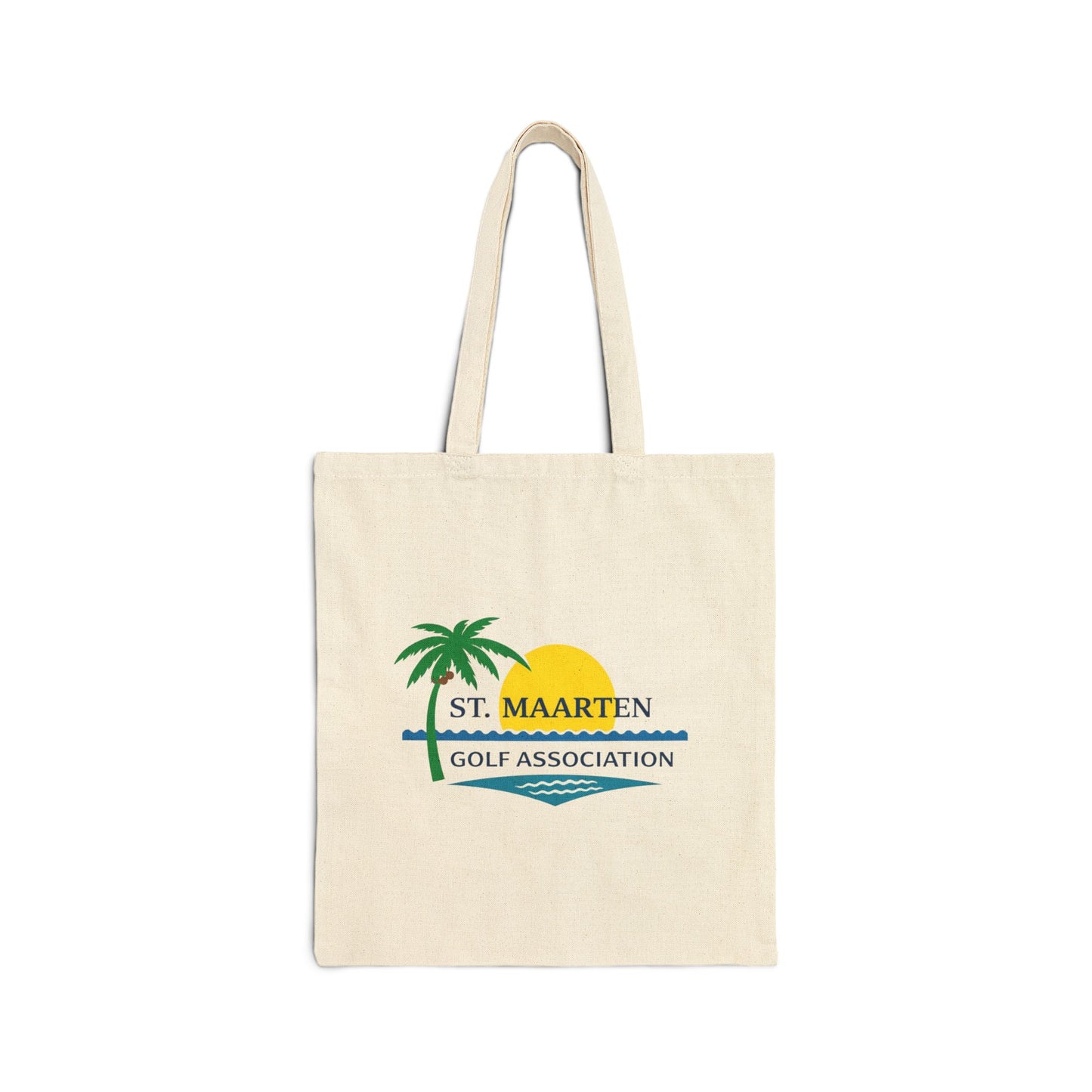 St. Maarten Golf Association Canvas Tote Bag — Beach Palm Sunset Golf Logo