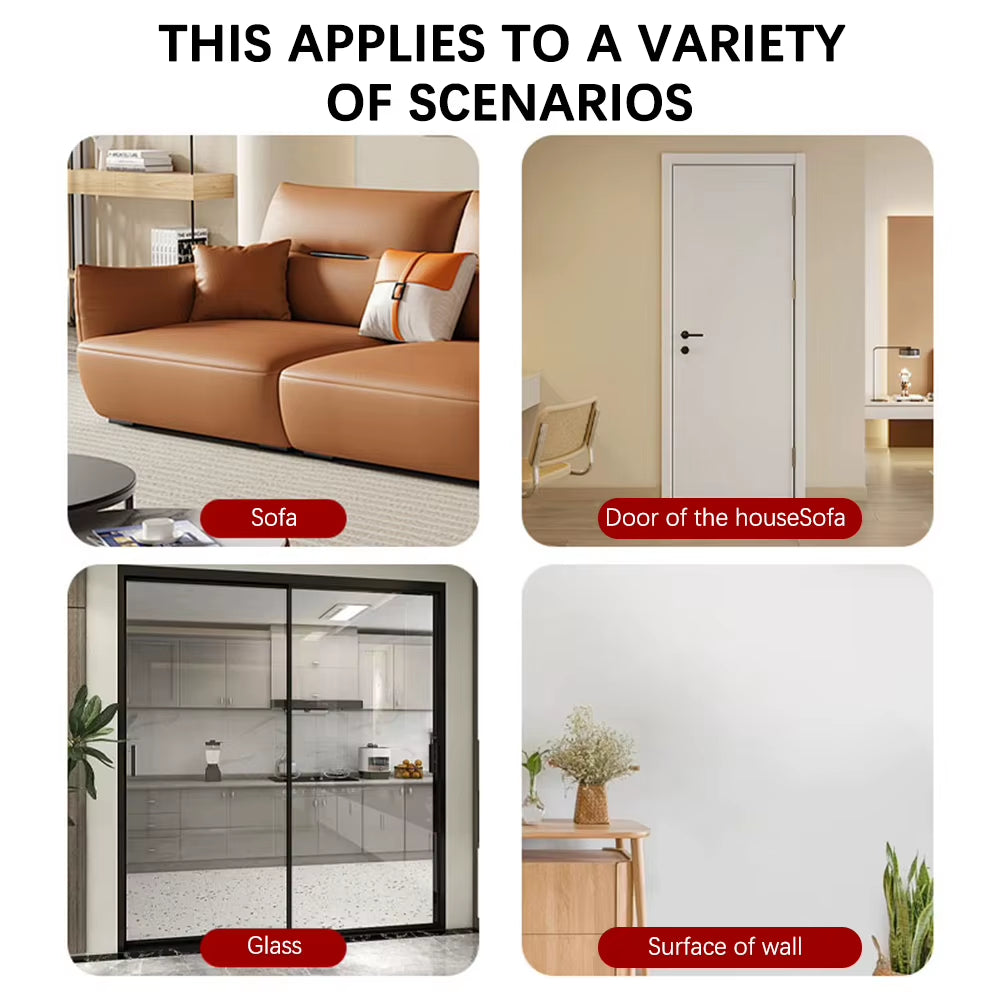 Wall mounted, self-adhesive cat scratcher with random hanging cat toy.