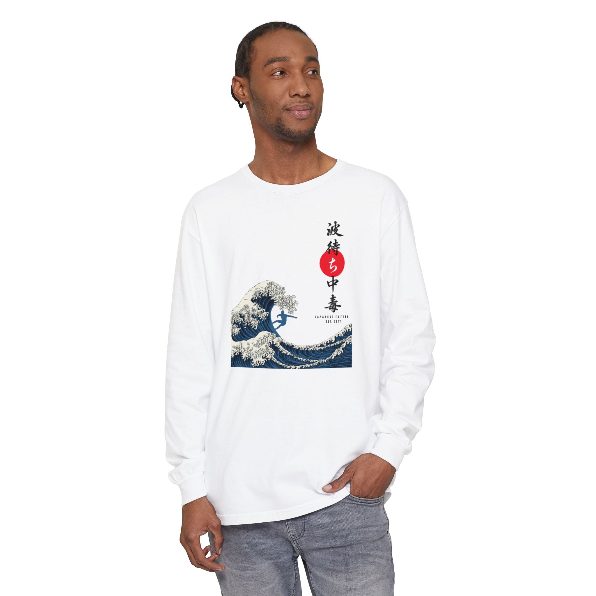 Great Wave Japanese Long Sleeve Tee — Kanagawa Wave & Red Sun Graphic