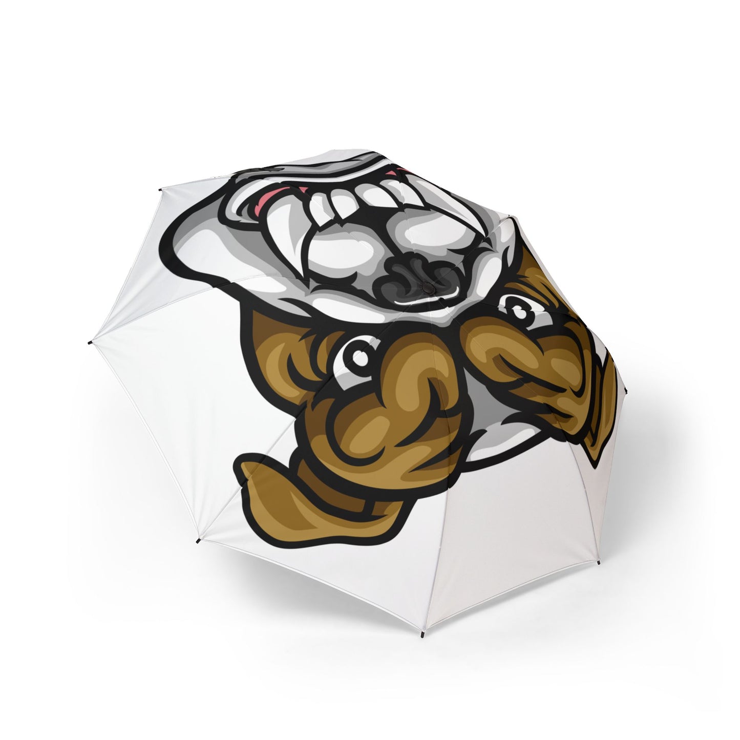 Umbrella with a cartoon dog face design on a white background