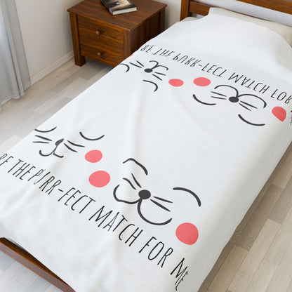 Plush Blanket — "You're the Purr-fect Match for Me" Cute Cat Face Throw, Cozy Valentine Gift