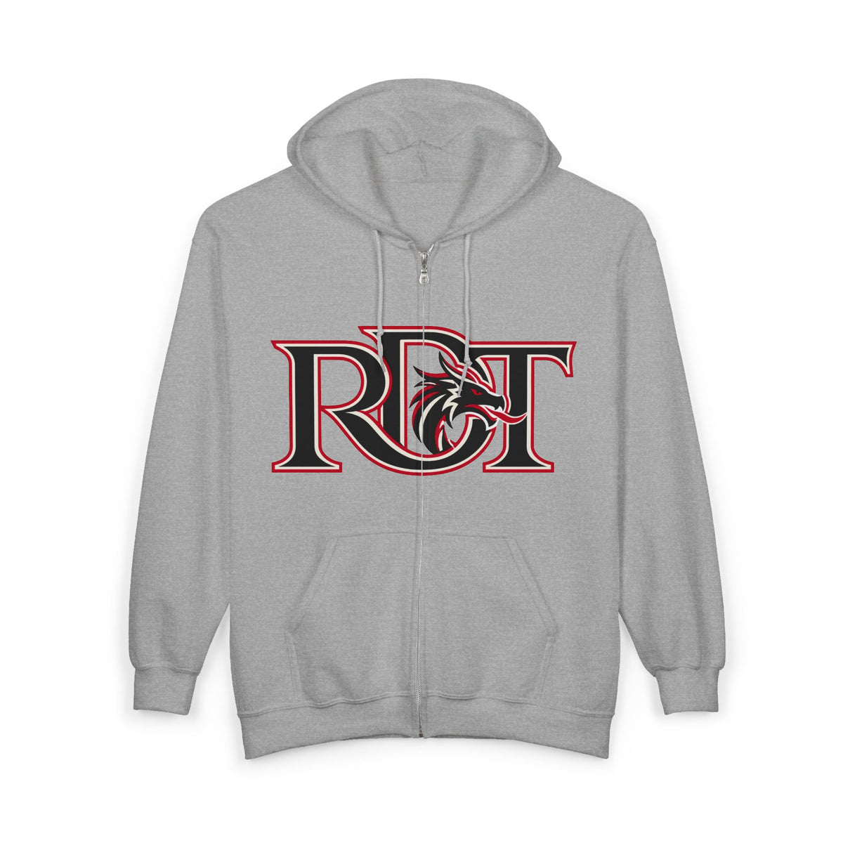 Red Dragon Zip Hoodie — Red Logo Full‑Zip Hooded Sweatshirt