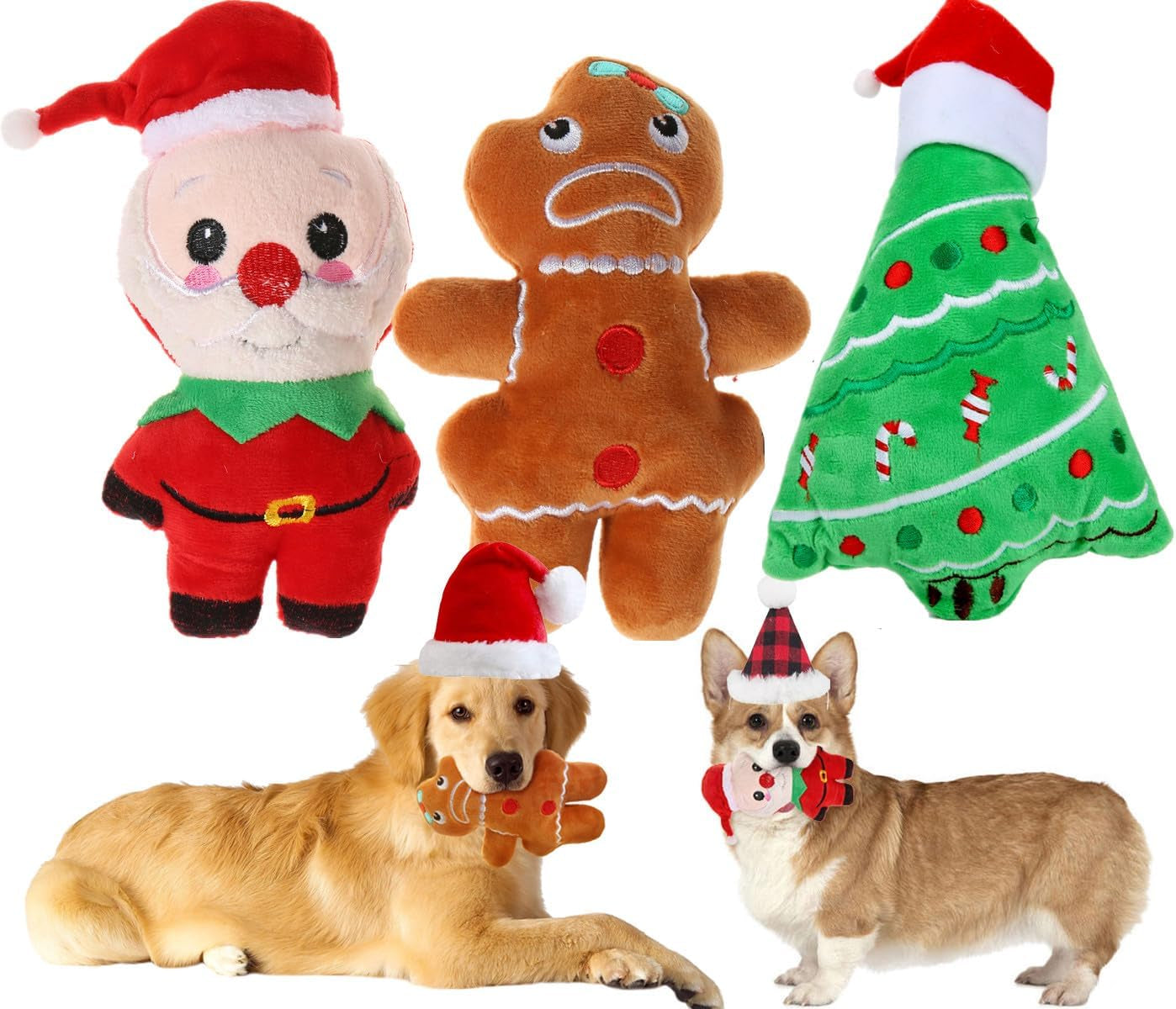 Get Your Pup in the Holiday Spirit with Our Adorable Plush Squeaky Christmas Dog Toy Set! 🎄🐾