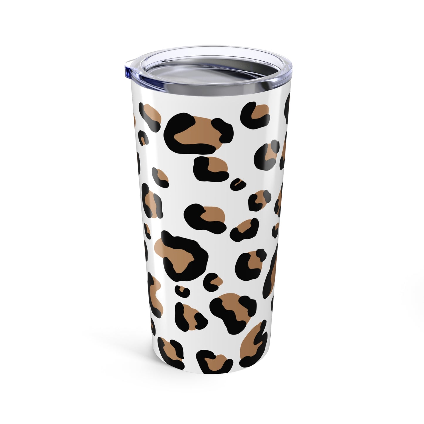 Tumbler with leopard print design on a white background