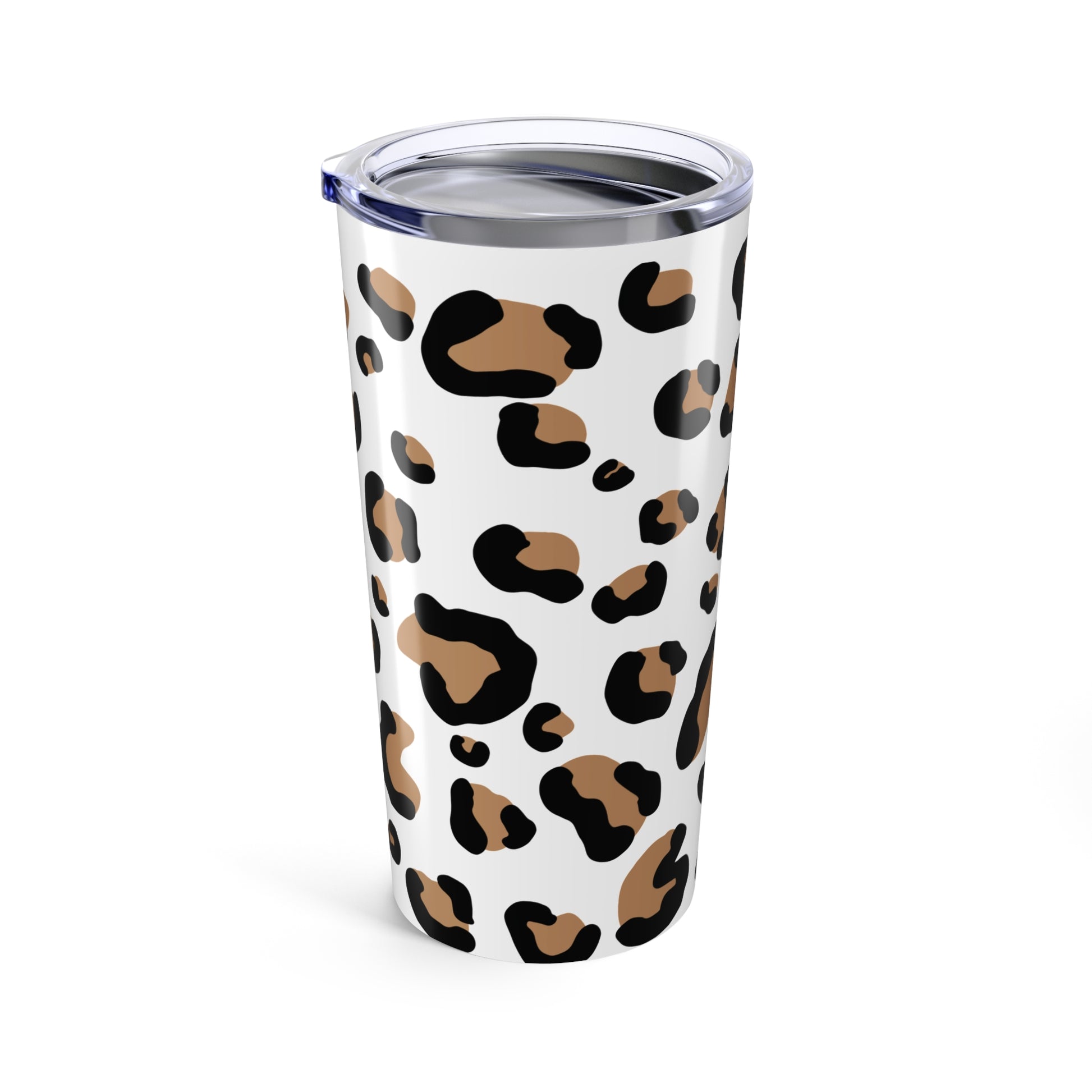 Tumbler with leopard print design on a white background