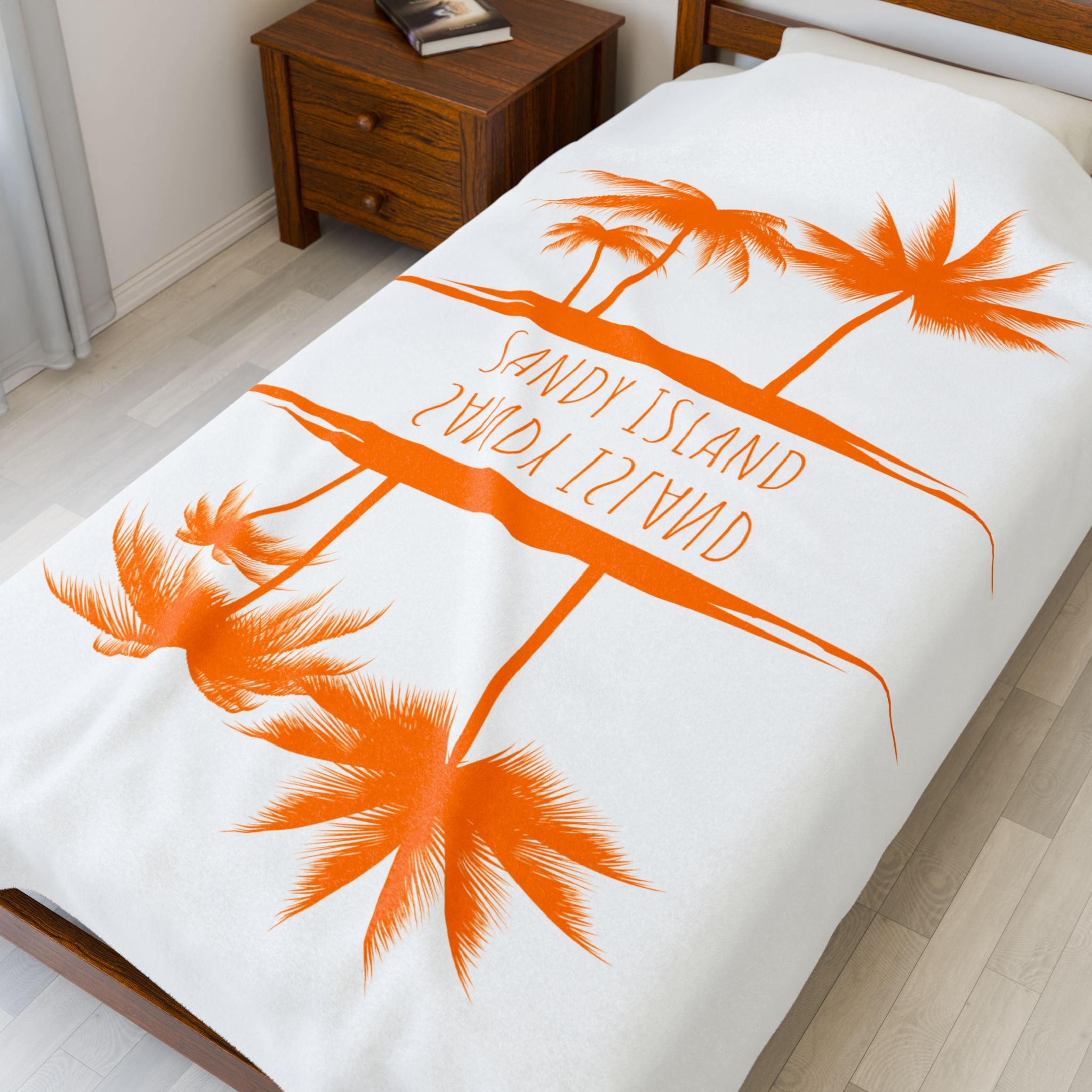Tropical beach blanket with bold sunset orange graphic