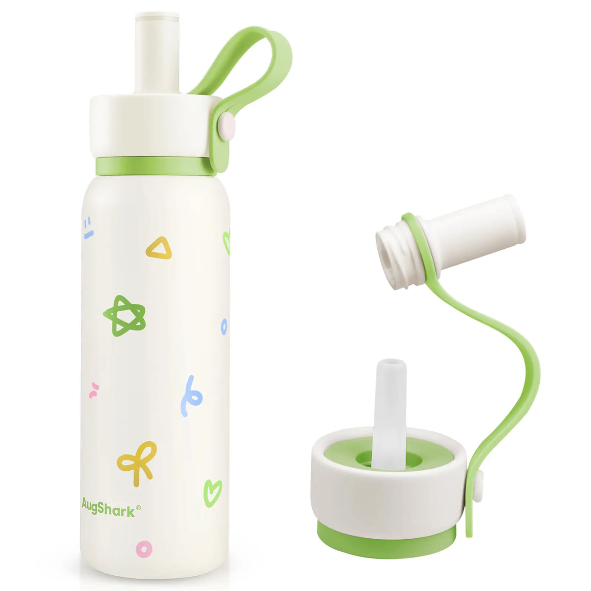 Augshark 24 oz Insulated Water Bottle - Durable 316 Stainless Steel, Leak-Proof with Handle & Flip Straw