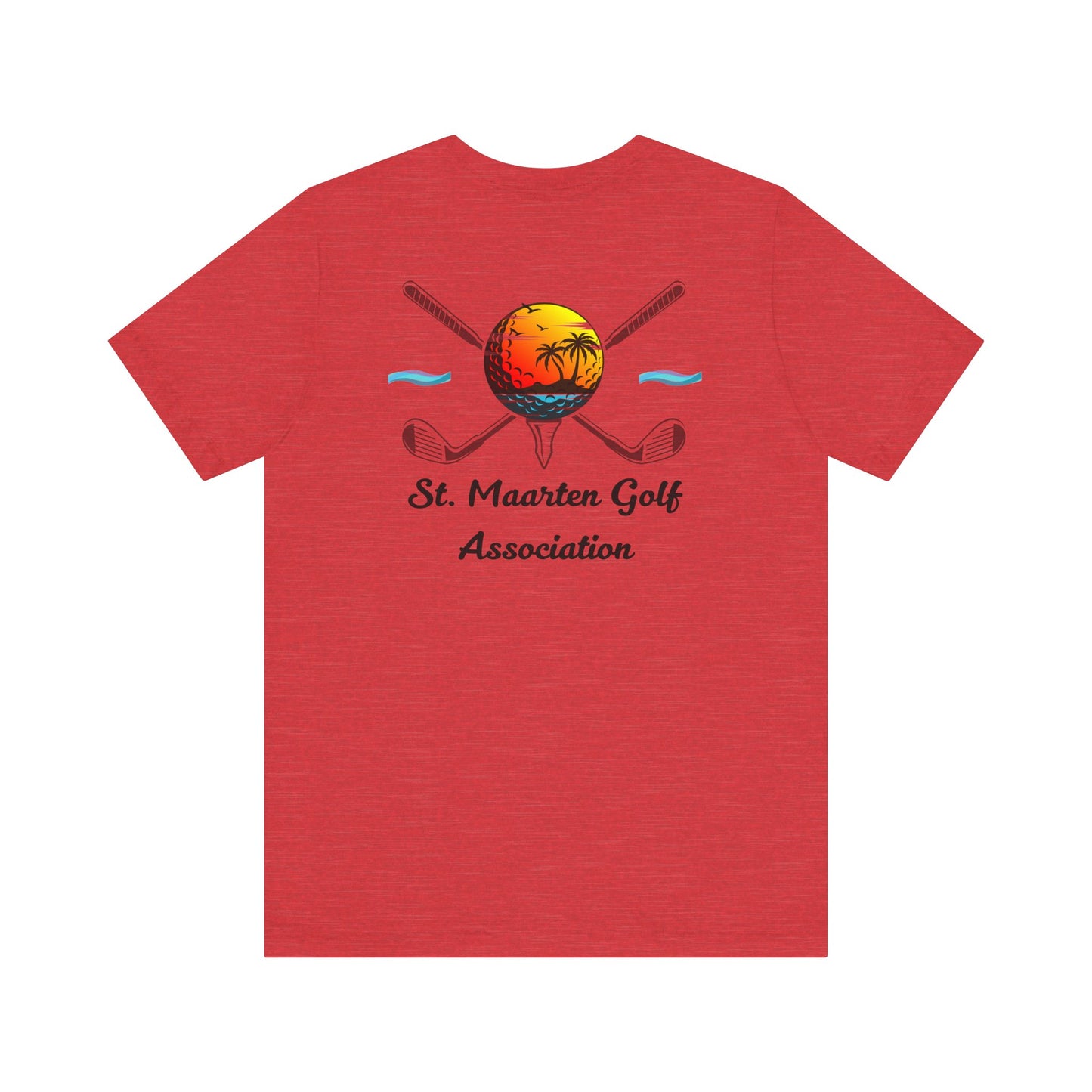 Tee Golff Trofannol Cymdeithas Golff Sint Maarten - Dyluniad Golff Retro Machlud Ynys