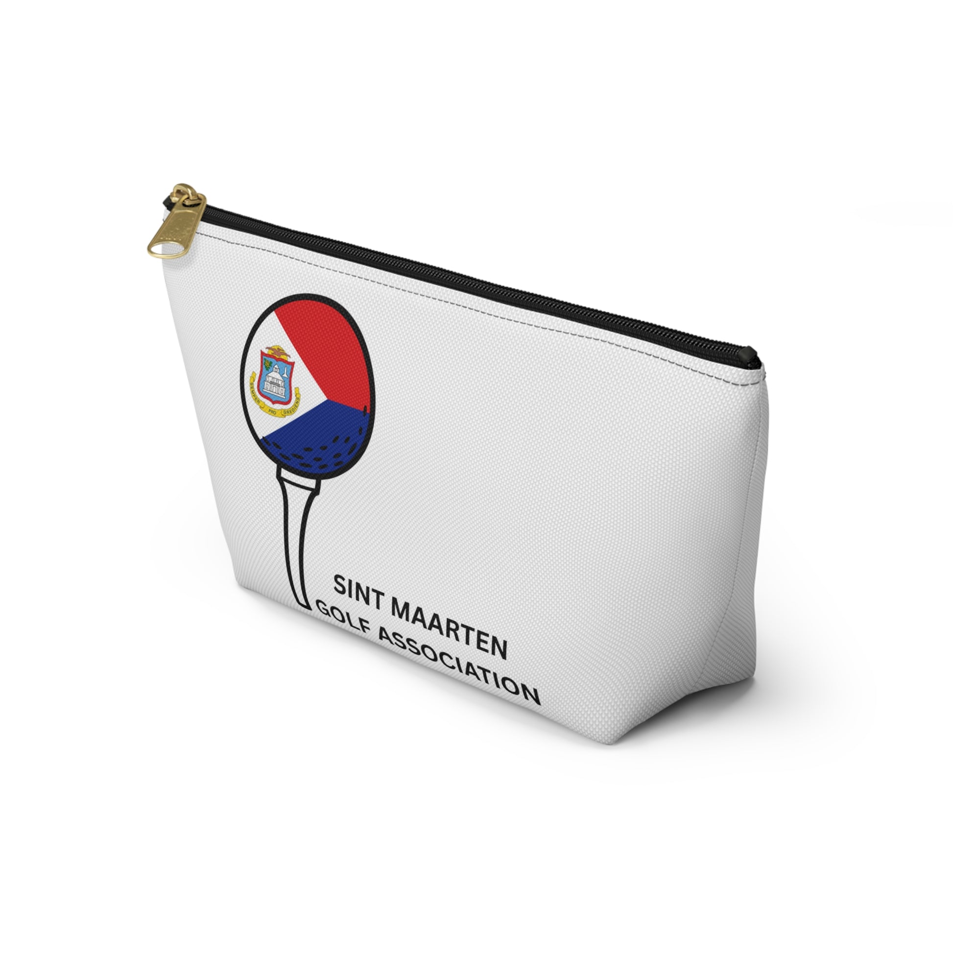 White pouch with Sint Maarten Golf Association logo on a white background