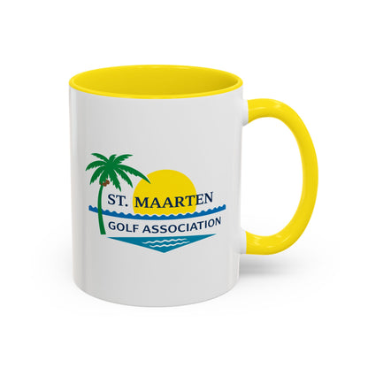 Mug with St. Maarten Golf Association logo on a white background