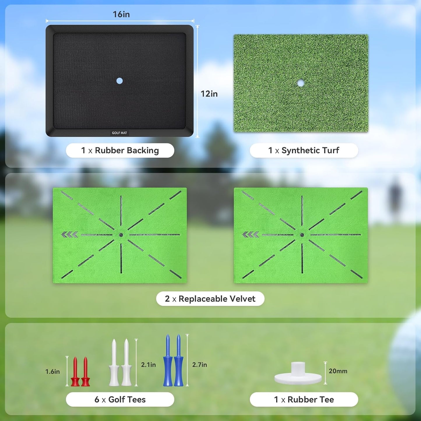 Golf Hitting Mat, Golf Practice Mat Outdoor Indoor for Training Chipping Show Swing Path, Golf Impact Turf Mat with Rubber Backing,Golf Accessories for Men,Gifts for Men/Dad/Husband